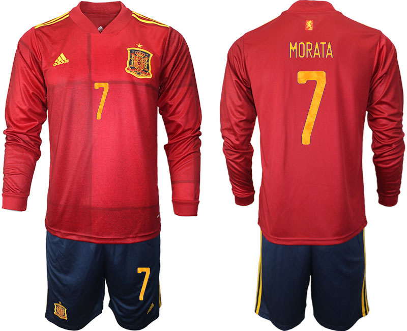 Cheap Men 2021 European Cup Spain home Long sleeve 7 soccer jerseys